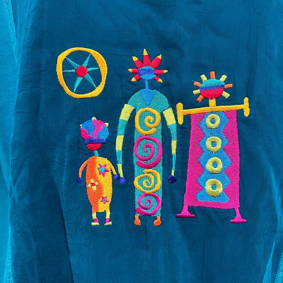 Johnny Was Embroidered T-Shirt Maxi Dress Turquoise Tribal M Boho Folk Indie - Picture 6 of 15